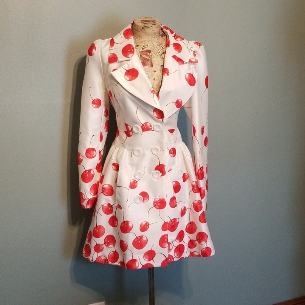 Satin Double-breasted Cherry Dress/Jacket